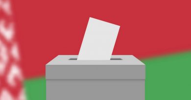 Belarus election banner background. Ballot Box with blurred flag