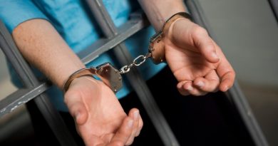 Woman's Hands Fettered With Handcuffs