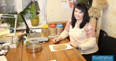 Агроном-аналитик Наталья Тетеранкевич проводит анализ семян пшеницы.