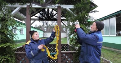 прыгожваннем альтанкі заняты жывёлаводы Вольга Цадзілка і Васіль Батура.