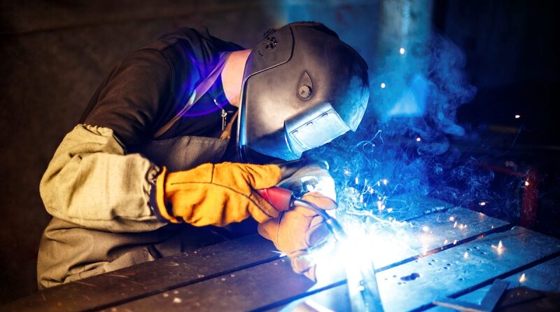 Cutting metal with plasma equipment on plant.